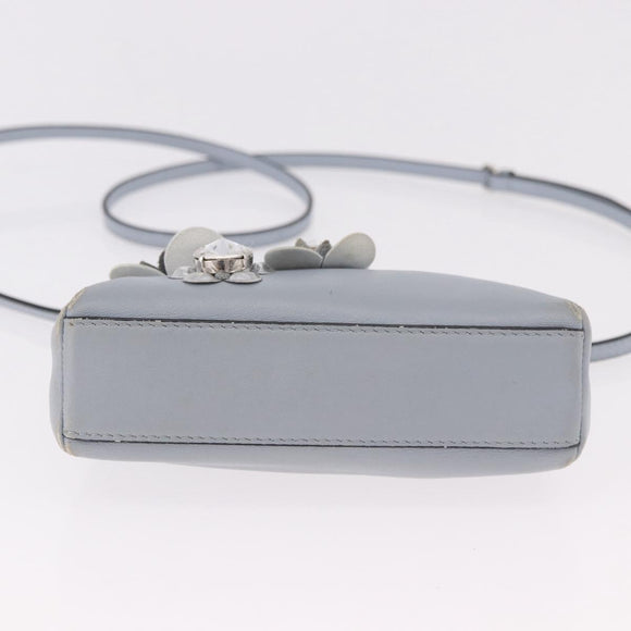 FENDI Shoulder Bag Leather 2way Light Blue Silver Auth bs35546