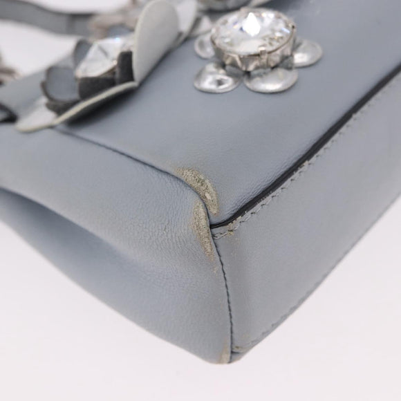 FENDI Shoulder Bag Leather 2way Light Blue Silver Auth bs35546