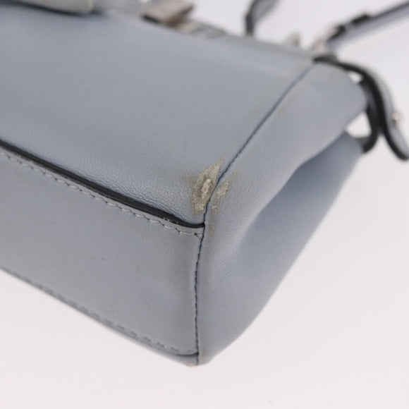 FENDI Shoulder Bag Leather 2way Light Blue Silver Auth bs35546