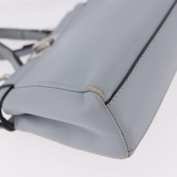 FENDI Shoulder Bag Leather 2way Light Blue Silver Auth bs35546