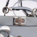 FENDI Shoulder Bag Leather 2way Light Blue Silver Auth bs35546-18