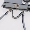 FENDI Shoulder Bag Leather 2way Light Blue Silver Auth bs35546-7