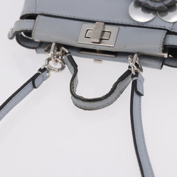 FENDI Shoulder Bag Leather 2way Light Blue Silver Auth bs35546
