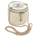 CHANEL Matelasse Chain Shoulder Bag Leather White Gold CC Auth bs35547SAM-1