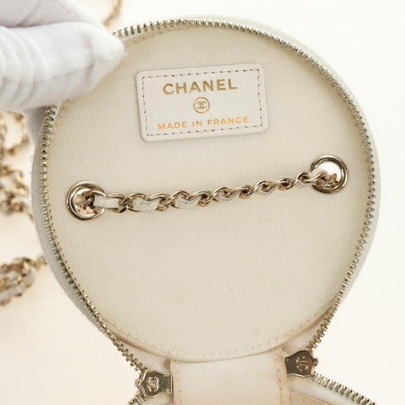 CHANEL Matelasse Chain Shoulder Bag Leather White Gold CC Auth bs35547SAM