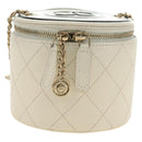 CHANEL Matelasse Chain Shoulder Bag Leather White Gold CC Auth bs35547SAM-2