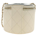 CHANEL Matelasse Chain Shoulder Bag Leather White Gold CC Auth bs35547SAM-3