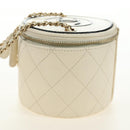 CHANEL Matelasse Chain Shoulder Bag Leather White Gold CC Auth bs35547SAM-4