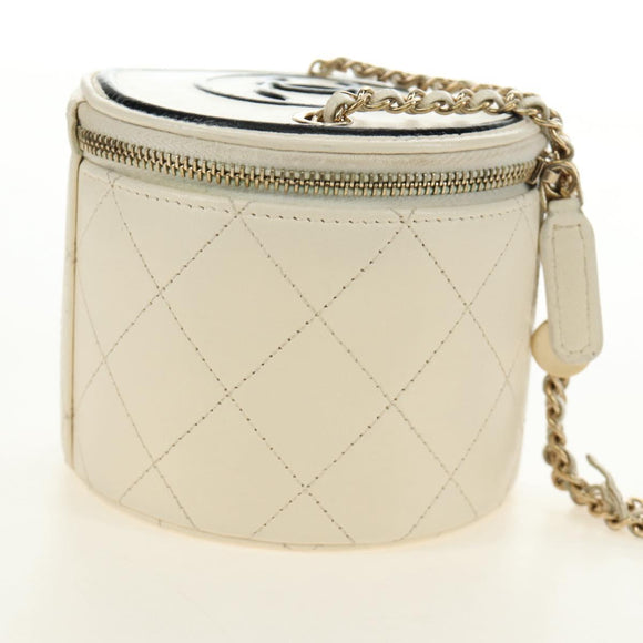 CHANEL Matelasse Chain Shoulder Bag Leather White Gold CC Auth bs35547SAM