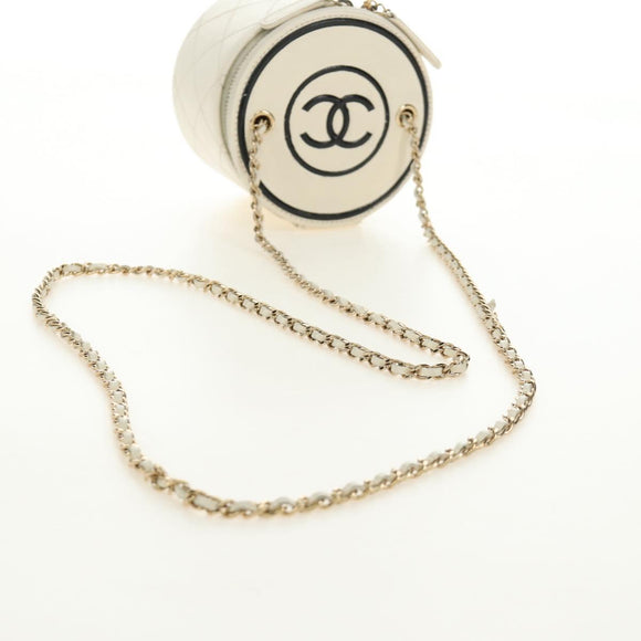 CHANEL Matelasse Chain Shoulder Bag Leather White Gold CC Auth bs35547SAM