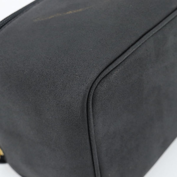 Gianni Versace Vanity Hand Bag Leather Black Gold Auth bs35548