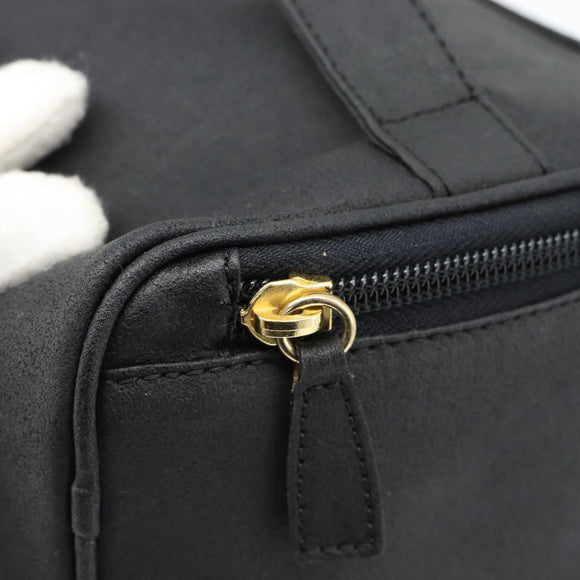 Gianni Versace Vanity Hand Bag Leather Black Gold Auth bs35548