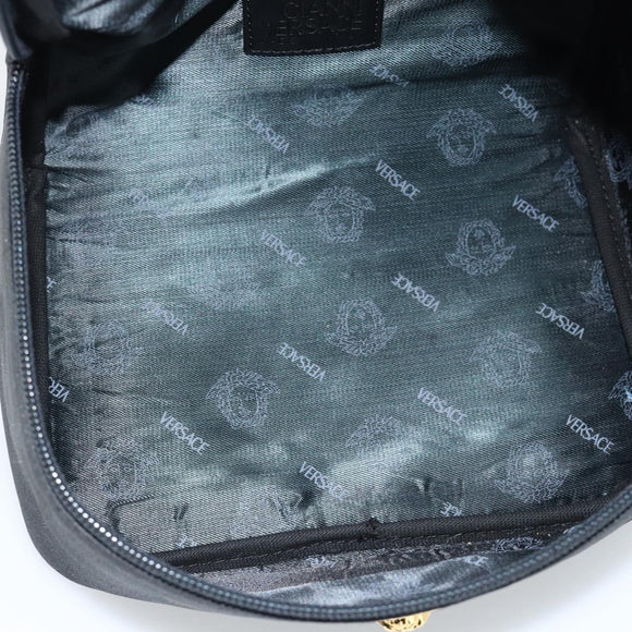 Gianni Versace Vanity Hand Bag Leather Black Gold Auth bs35548