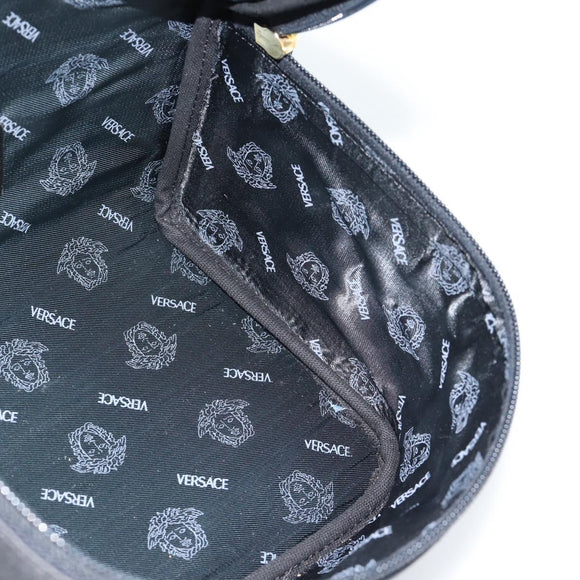 Gianni Versace Vanity Hand Bag Leather Black Gold Auth bs35548