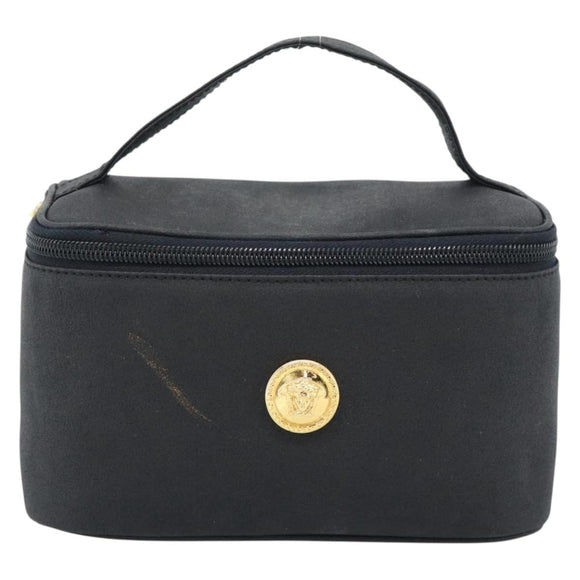 Gianni Versace Vanity Hand Bag Leather Black Gold Auth bs35548