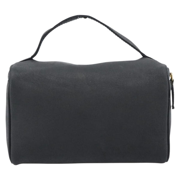 Gianni Versace Vanity Hand Bag Leather Black Gold Auth bs35548