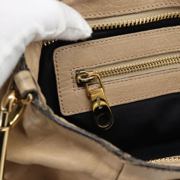 Chloe Etel Hand Bag Leather 2way Beige Gold Auth bs35549