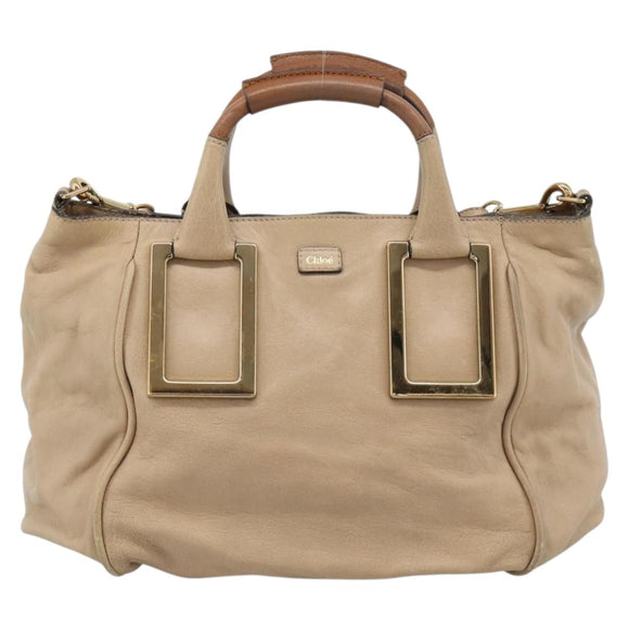 Chloe Etel Hand Bag Leather 2way Beige Gold Auth bs35549