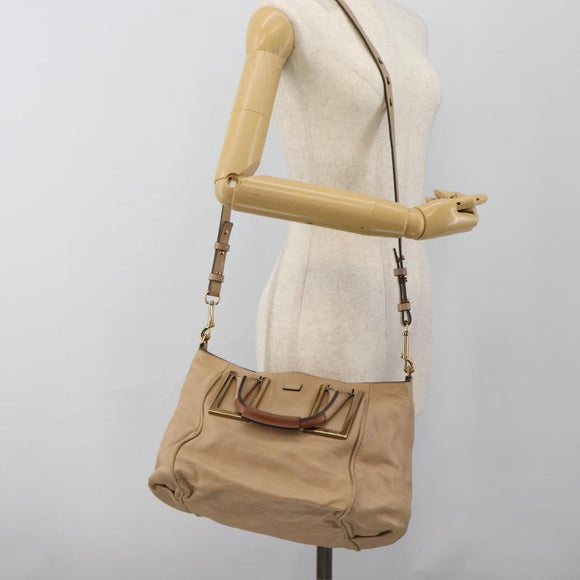 Chloe Etel Hand Bag Leather 2way Beige Gold Auth bs35549