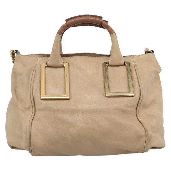 Chloe Etel Hand Bag Leather 2way Beige Gold Auth bs35549