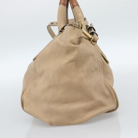 Chloe Etel Hand Bag Leather 2way Beige Gold Auth bs35549