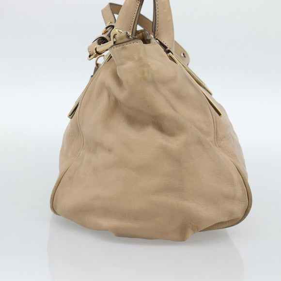 Chloe Etel Hand Bag Leather 2way Beige Gold Auth bs35549