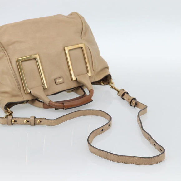 Chloe Etel Hand Bag Leather 2way Beige Gold Auth bs35549
