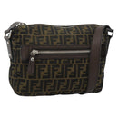 FENDI Zucca Canvas Shoulder Bag Black Brown Auth bs35552-1