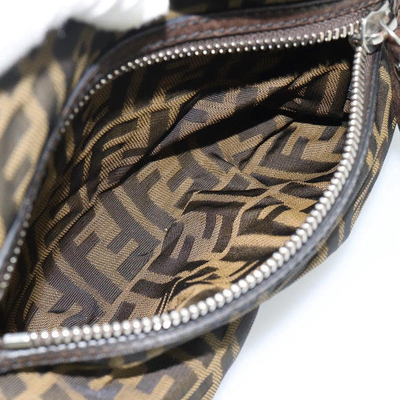 FENDI Zucca Canvas Shoulder Bag Black Brown Auth bs35552
