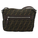 FENDI Zucca Canvas Shoulder Bag Black Brown Auth bs35552-13