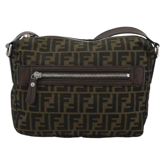 FENDI Zucca Canvas Shoulder Bag Black Brown Auth bs35552
