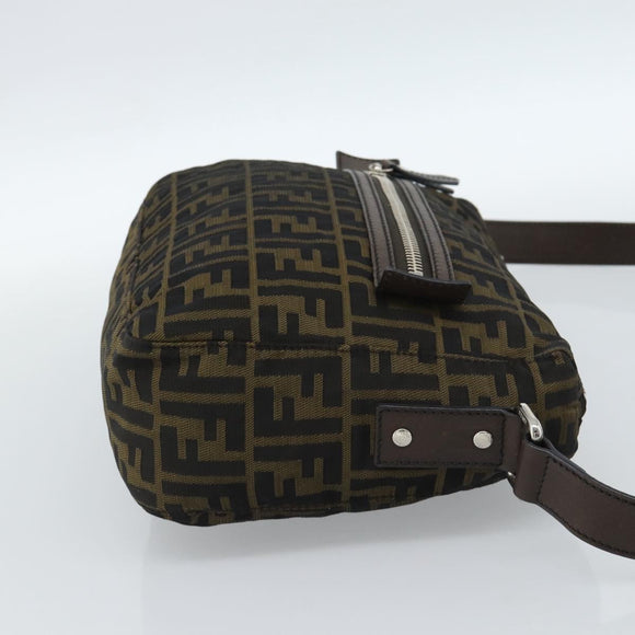 FENDI Zucca Canvas Shoulder Bag Black Brown Auth bs35552