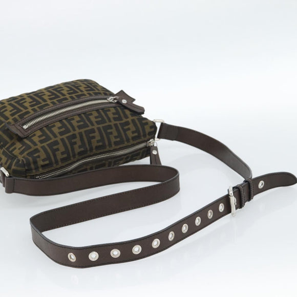 FENDI Zucca Canvas Shoulder Bag Black Brown Auth bs35552