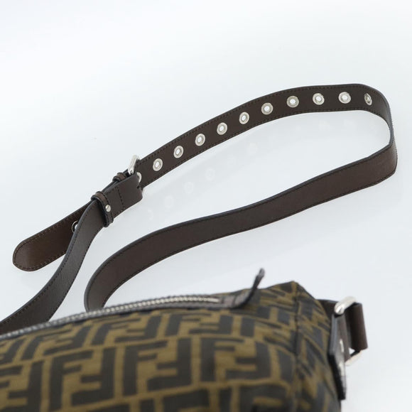 FENDI Zucca Canvas Shoulder Bag Black Brown Auth bs35552