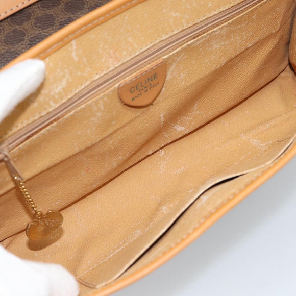 CELINE Macadam Canvas Shoulder Bag PVC Leather Brown Gold Auth bs35555