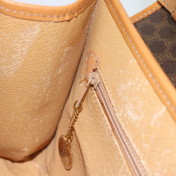 CELINE Macadam Canvas Shoulder Bag PVC Leather Brown Gold Auth bs35555