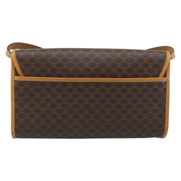 CELINE Macadam Canvas Shoulder Bag PVC Leather Brown Gold Auth bs35555