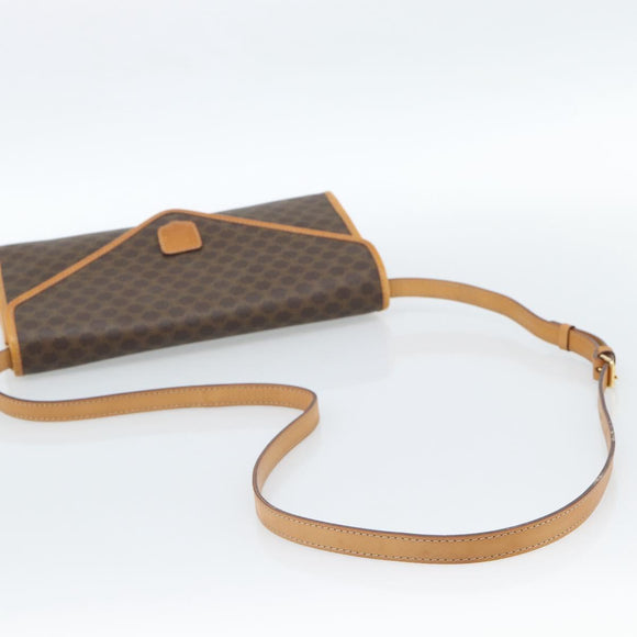 CELINE Macadam Canvas Shoulder Bag PVC Leather Brown Gold Auth bs35555