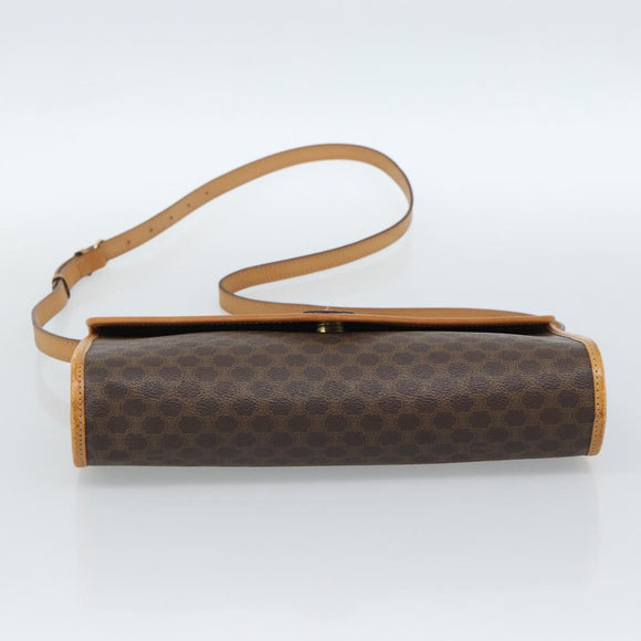 CELINE Macadam Canvas Shoulder Bag PVC Leather Brown Gold Auth bs35555