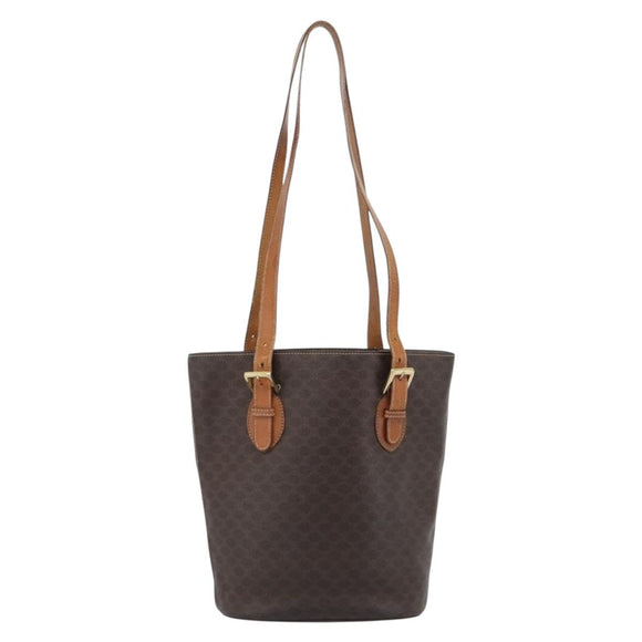 CELINE Macadam Canvas Tote Bag PVC Leather Brown Gold Auth bs35562