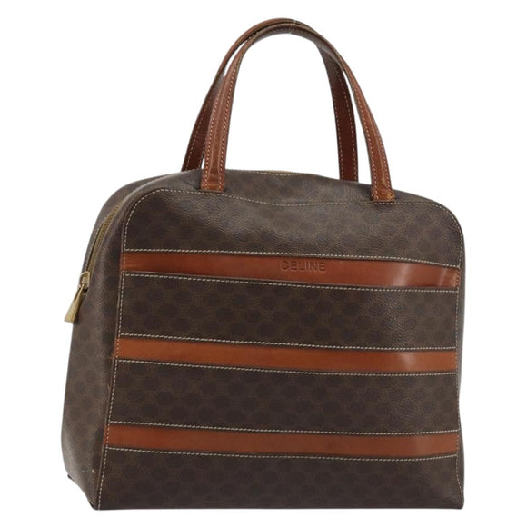 CELINE Macadam Canvas Hand Bag PVC Leather Brown Gold Auth bs35570