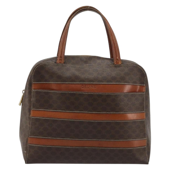 CELINE Macadam Canvas Hand Bag PVC Leather Brown Gold Auth bs35570