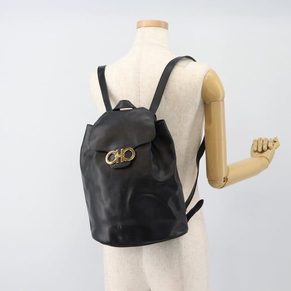 Salvatore Ferragamo Backpack Leather Black Gold Auth bs35571