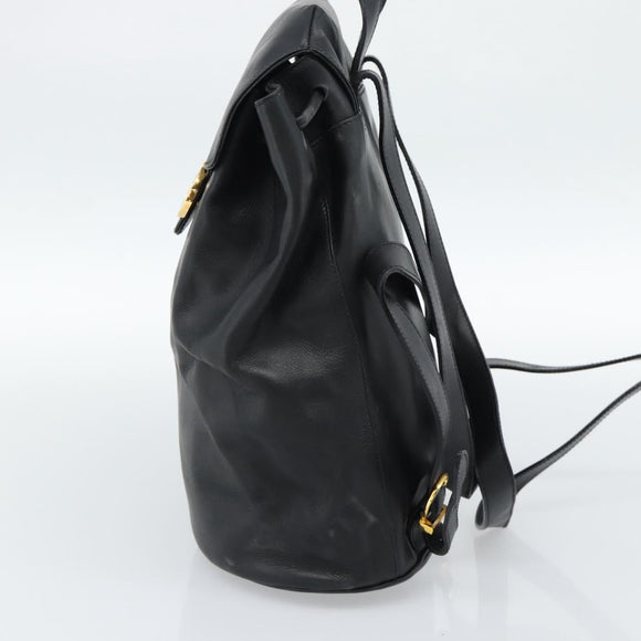 Salvatore Ferragamo Backpack Leather Black Gold Auth bs35571