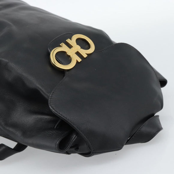 Salvatore Ferragamo Backpack Leather Black Gold Auth bs35571