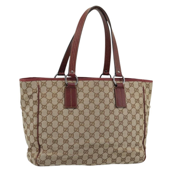 GUCCI GG Canvas Tote Bag Beige Silver 113017 Auth bs35572