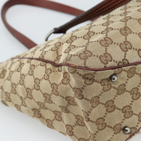 GUCCI GG Canvas Tote Bag Beige Silver 113017 Auth bs35572