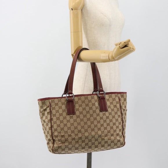 GUCCI GG Canvas Tote Bag Beige Silver 113017 Auth bs35572