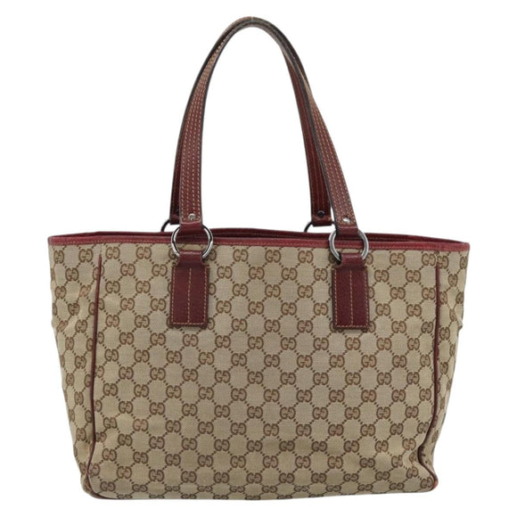 GUCCI GG Canvas Tote Bag Beige Silver 113017 Auth bs35572