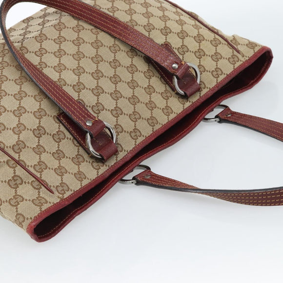 GUCCI GG Canvas Tote Bag Beige Silver 113017 Auth bs35572